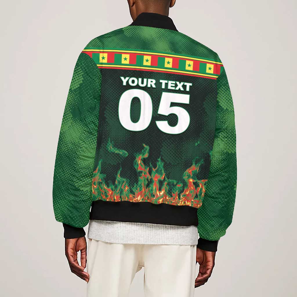 Custom Senegal Football Bomber Jacket Fiery Lion Halftone Mix Gradient Map Style