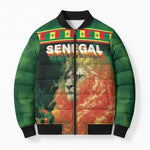 Custom Senegal Football Bomber Puffer Jacket Fiery Lion Halftone Mix Gradient Map Style