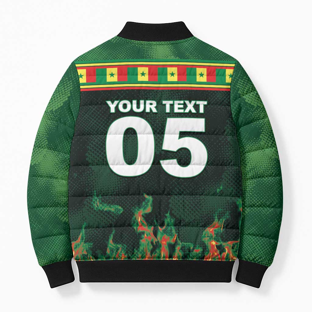 Custom Senegal Football Bomber Puffer Jacket Fiery Lion Halftone Mix Gradient Map Style