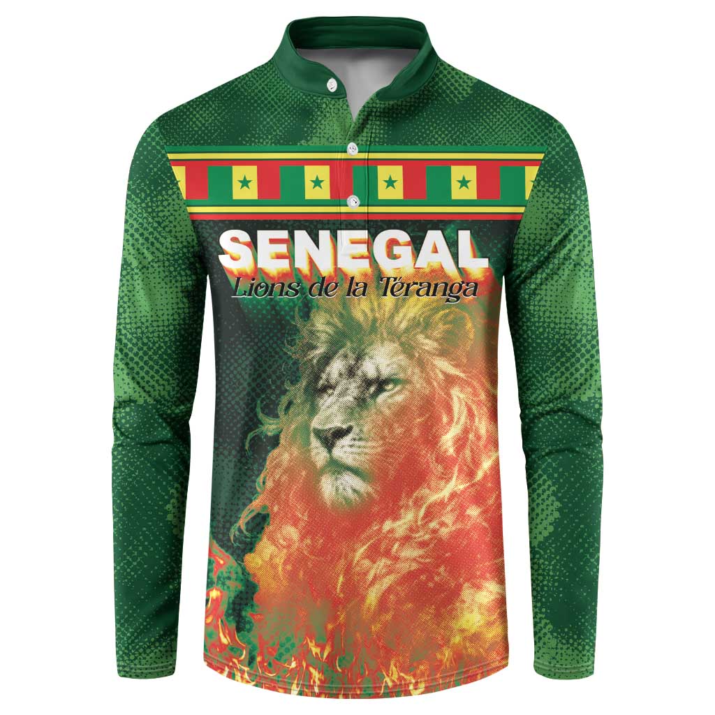 Custom Senegal Football Button Sweatshirt Fiery Lion Halftone Mix Gradient Map Style