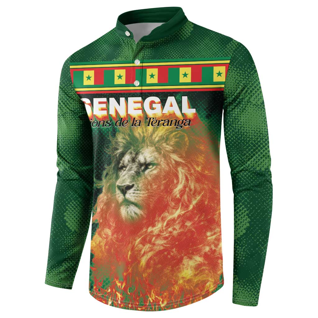 Custom Senegal Football Button Sweatshirt Fiery Lion Halftone Mix Gradient Map Style