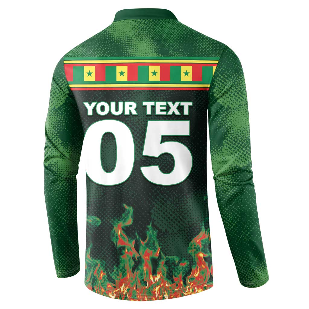 Custom Senegal Football Button Sweatshirt Fiery Lion Halftone Mix Gradient Map Style