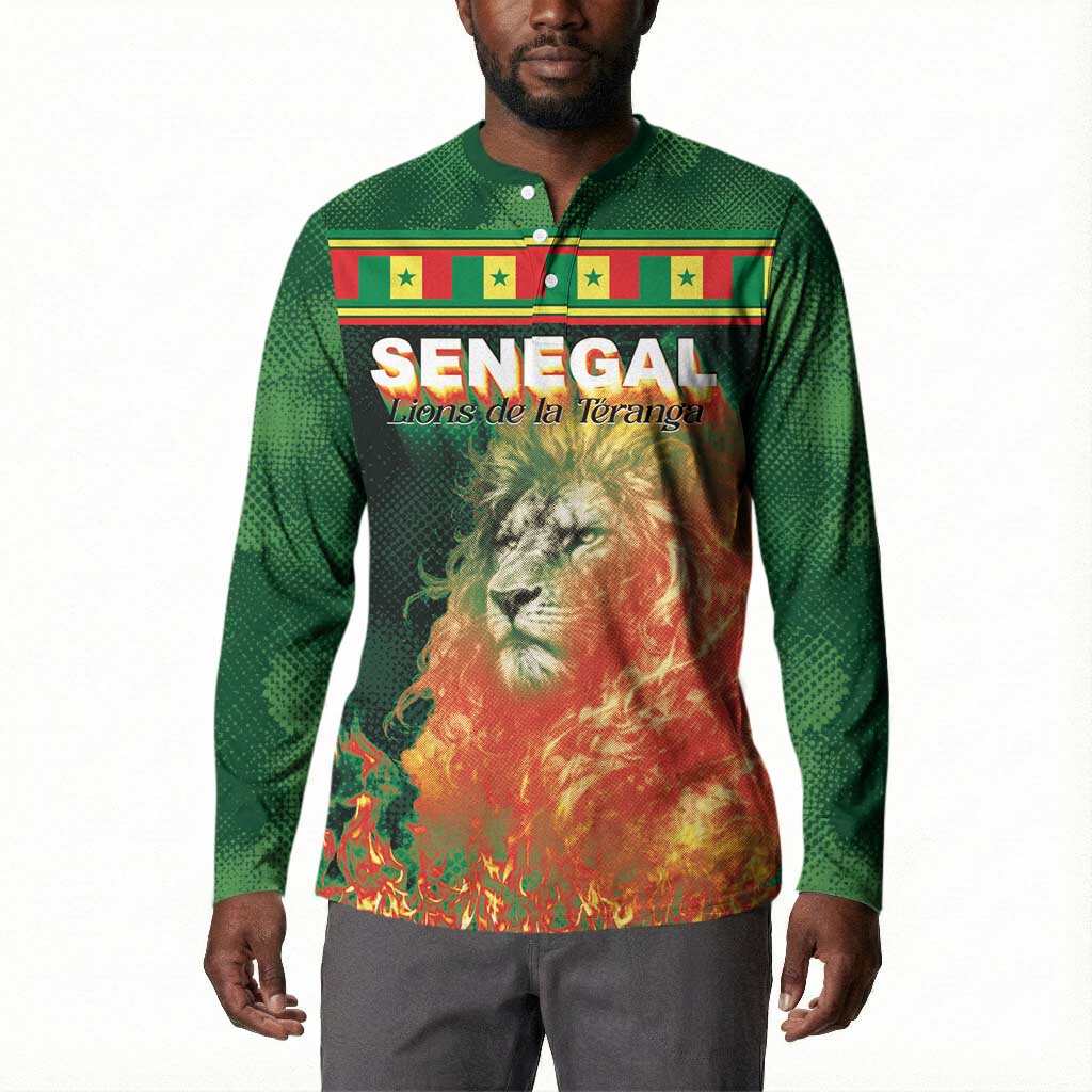 Custom Senegal Football Button Sweatshirt Fiery Lion Halftone Mix Gradient Map Style
