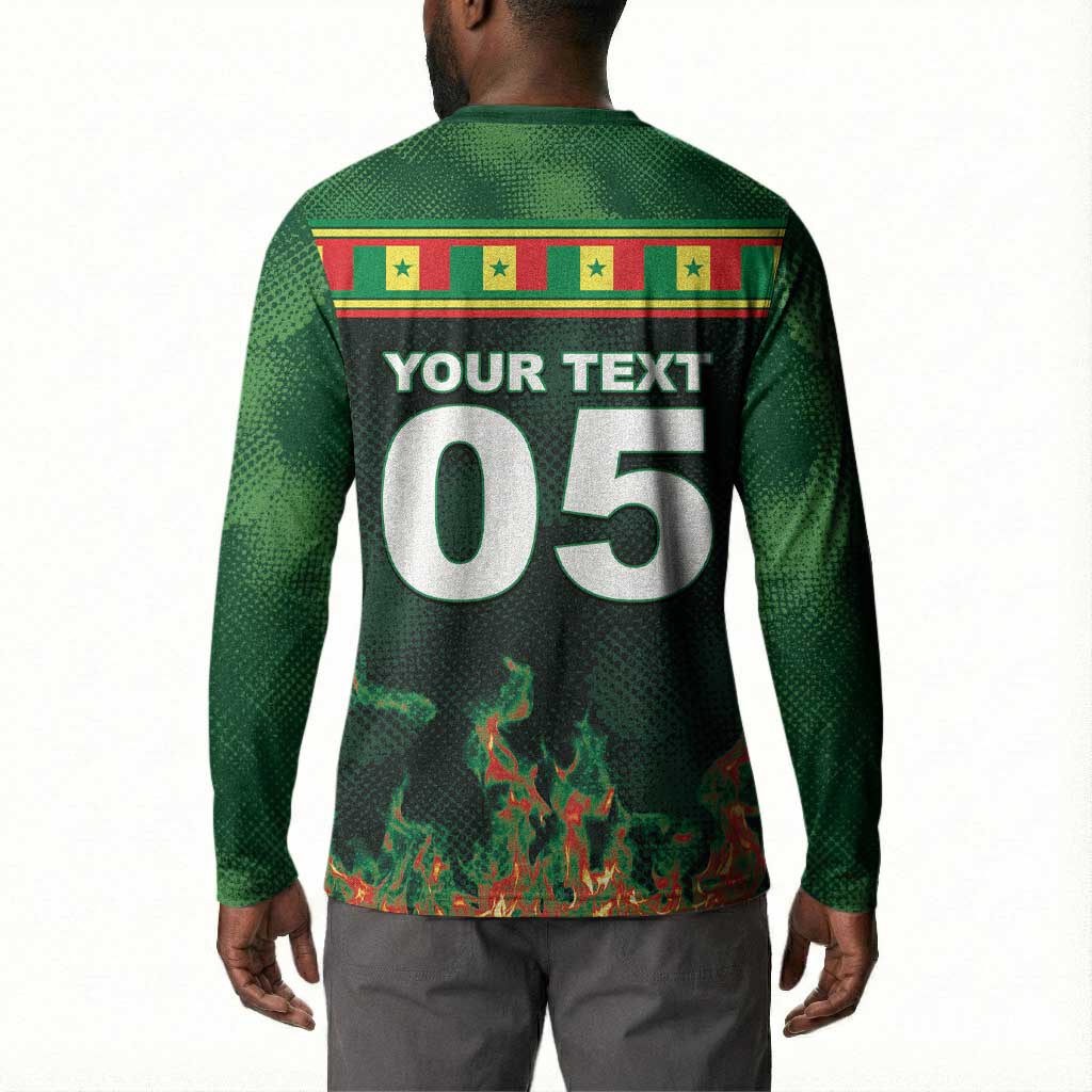 Custom Senegal Football Button Sweatshirt Fiery Lion Halftone Mix Gradient Map Style
