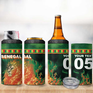 Custom Senegal Football 4 in 1 Can Cooler Tumbler Fiery Lion Halftone Mix Gradient Map Style
