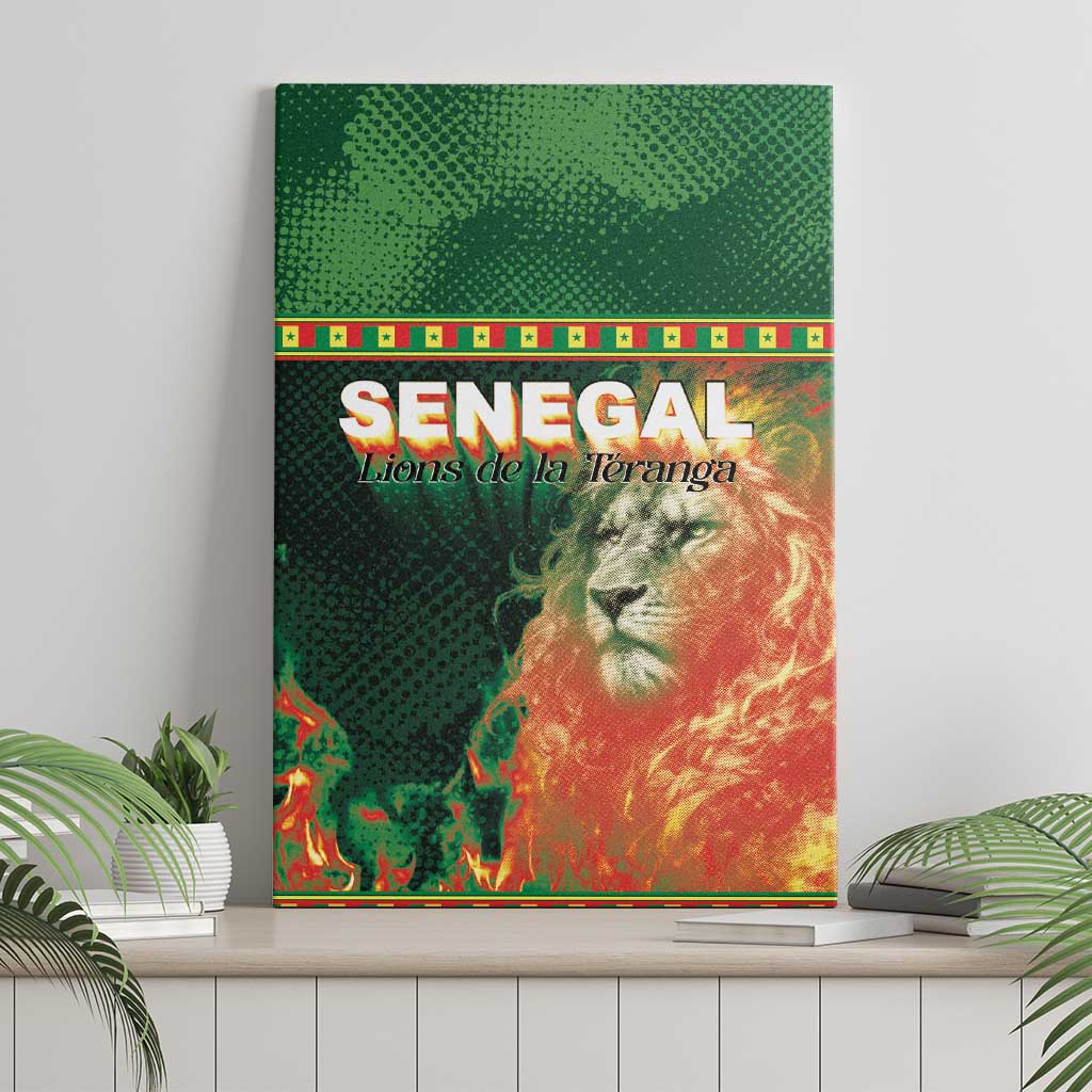 Senegal Football Canvas Wall Art Fiery Lion Halftone Mix Gradient Map Style