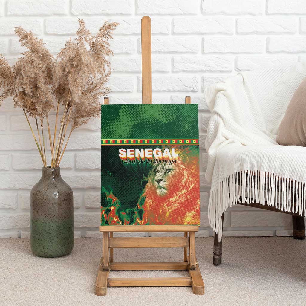 Senegal Football Canvas Wall Art Fiery Lion Halftone Mix Gradient Map Style