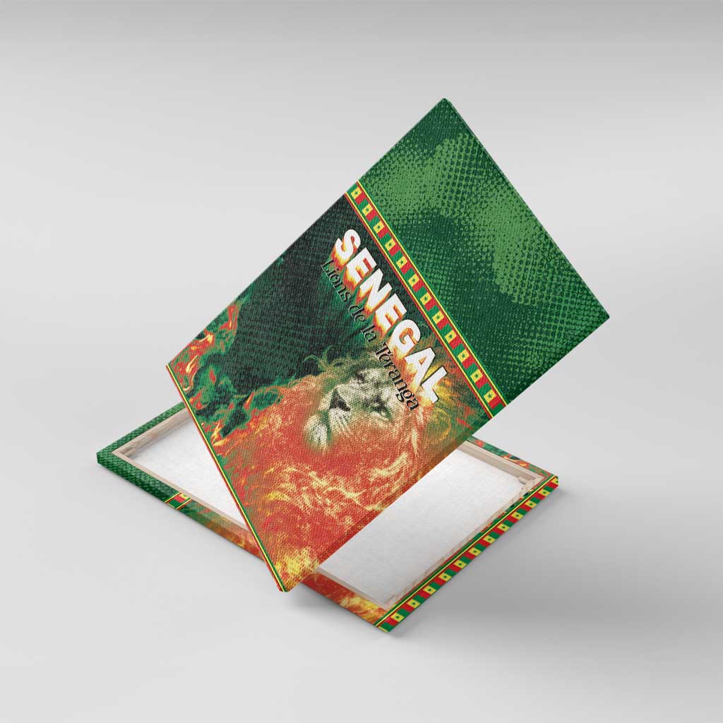 Senegal Football Canvas Wall Art Fiery Lion Halftone Mix Gradient Map Style
