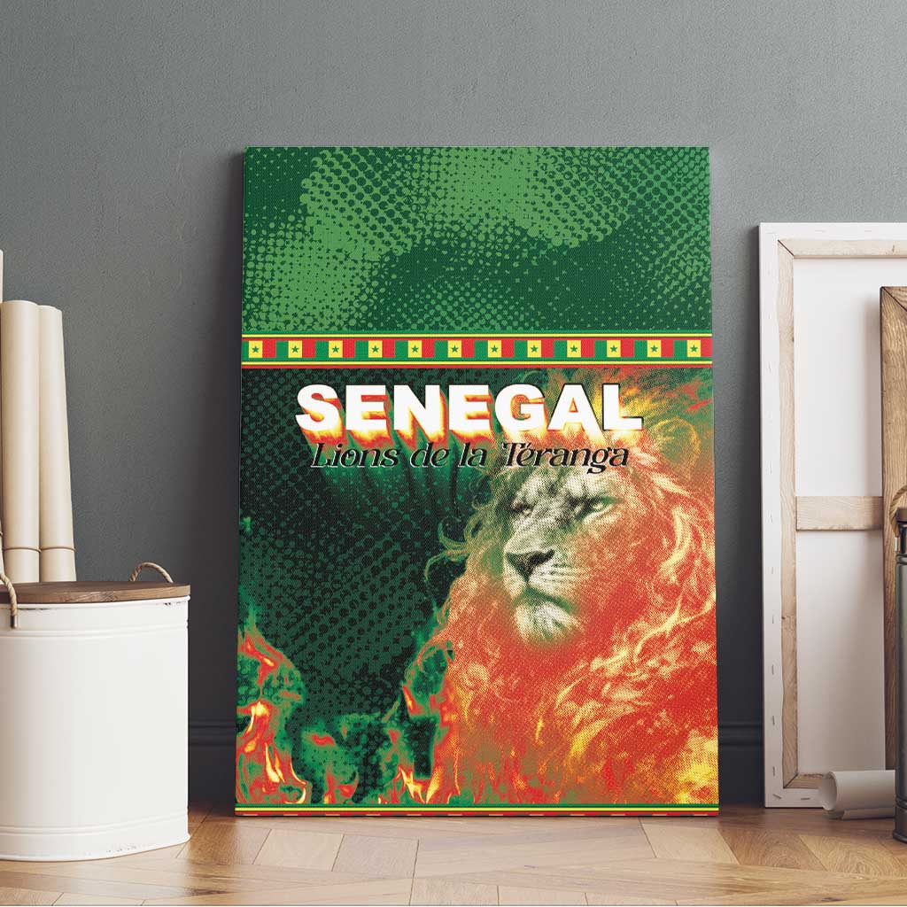 Senegal Football Canvas Wall Art Fiery Lion Halftone Mix Gradient Map Style