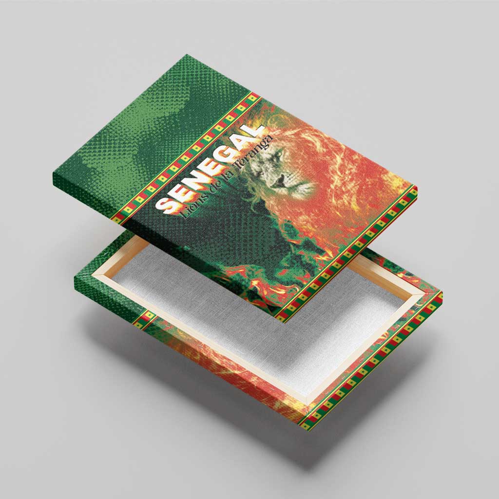 Senegal Football Canvas Wall Art Fiery Lion Halftone Mix Gradient Map Style