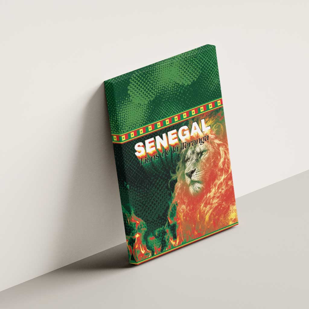 Senegal Football Canvas Wall Art Fiery Lion Halftone Mix Gradient Map Style