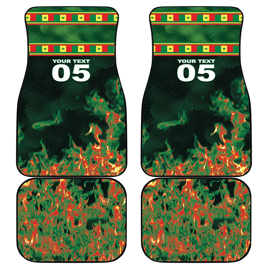 Custom Senegal Football Car Mats Fiery Lion Halftone Mix Gradient Map Style