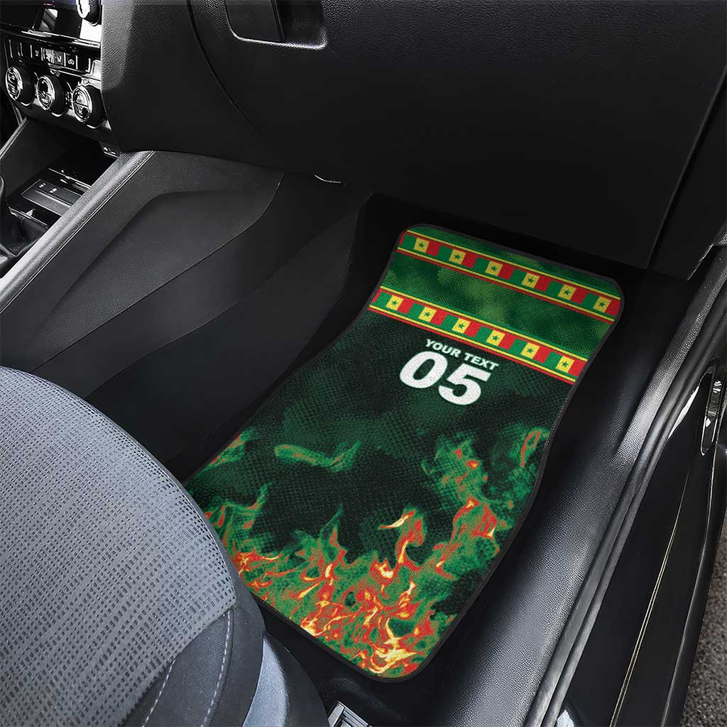 Custom Senegal Football Car Mats Fiery Lion Halftone Mix Gradient Map Style