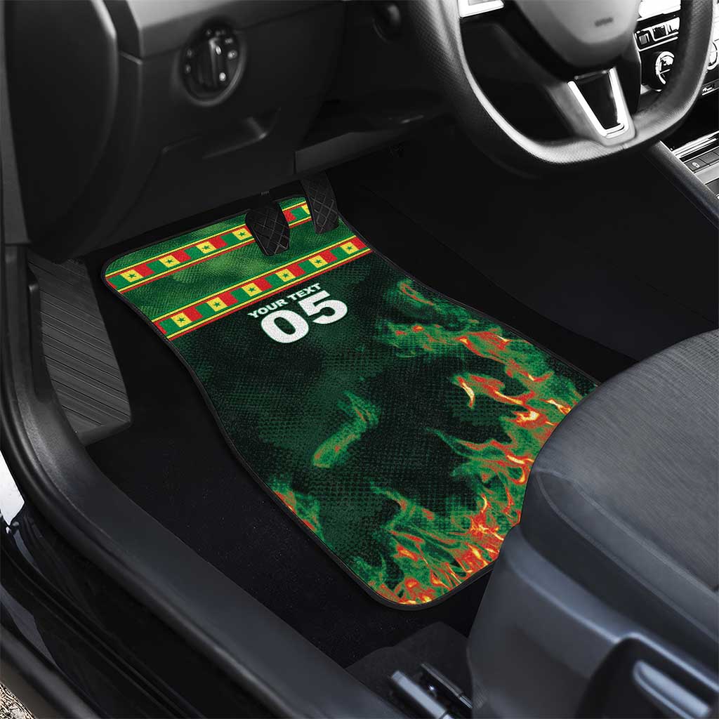Custom Senegal Football Car Mats Fiery Lion Halftone Mix Gradient Map Style