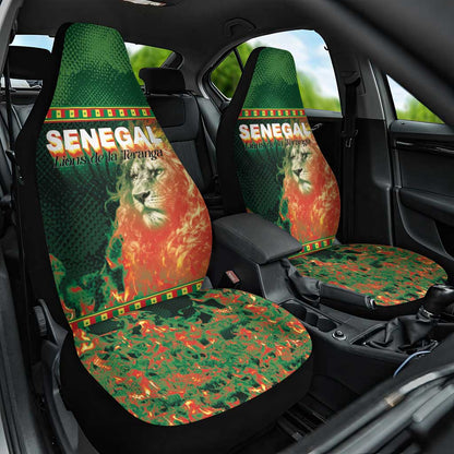 Senegal Football Car Seat Cover Fiery Lion Halftone Mix Gradient Map Style