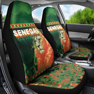 Senegal Football Car Seat Cover Fiery Lion Halftone Mix Gradient Map Style