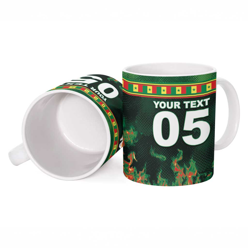 Custom Senegal Football Ceramic Mug Fiery Lion Halftone Mix Gradient Map Style