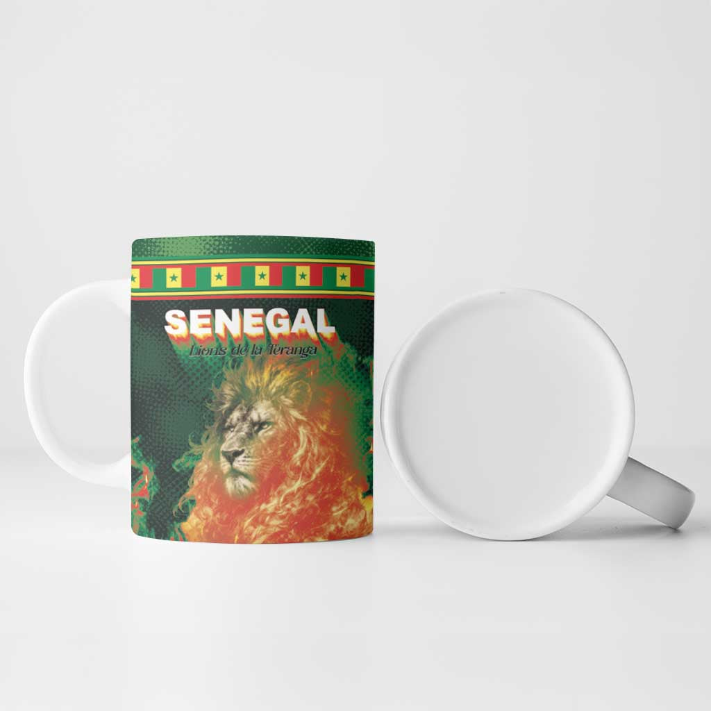 Custom Senegal Football Ceramic Mug Fiery Lion Halftone Mix Gradient Map Style