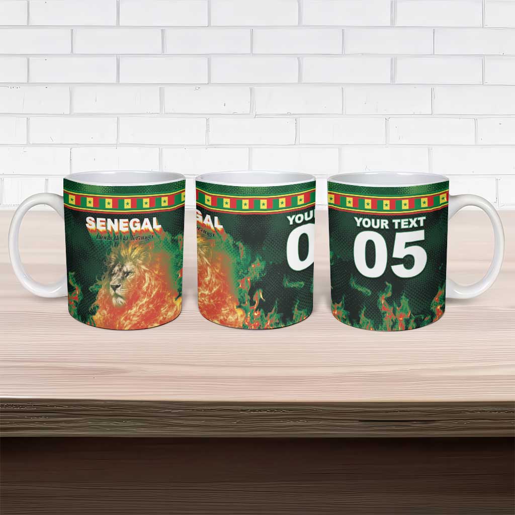 Custom Senegal Football Ceramic Mug Fiery Lion Halftone Mix Gradient Map Style
