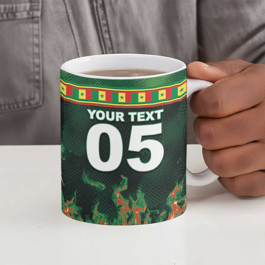 Custom Senegal Football Ceramic Mug Fiery Lion Halftone Mix Gradient Map Style