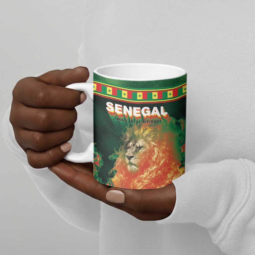 Custom Senegal Football Ceramic Mug Fiery Lion Halftone Mix Gradient Map Style