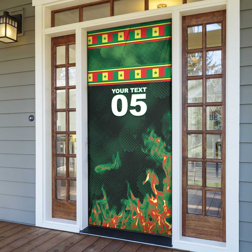 Custom Senegal Football Door Cover Fiery Lion Halftone Mix Gradient Map Style