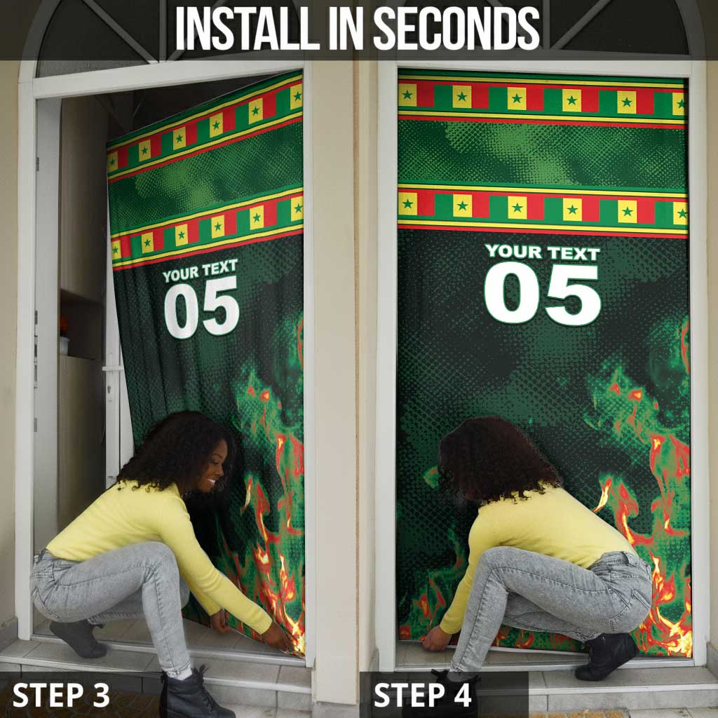 Custom Senegal Football Door Cover Fiery Lion Halftone Mix Gradient Map Style