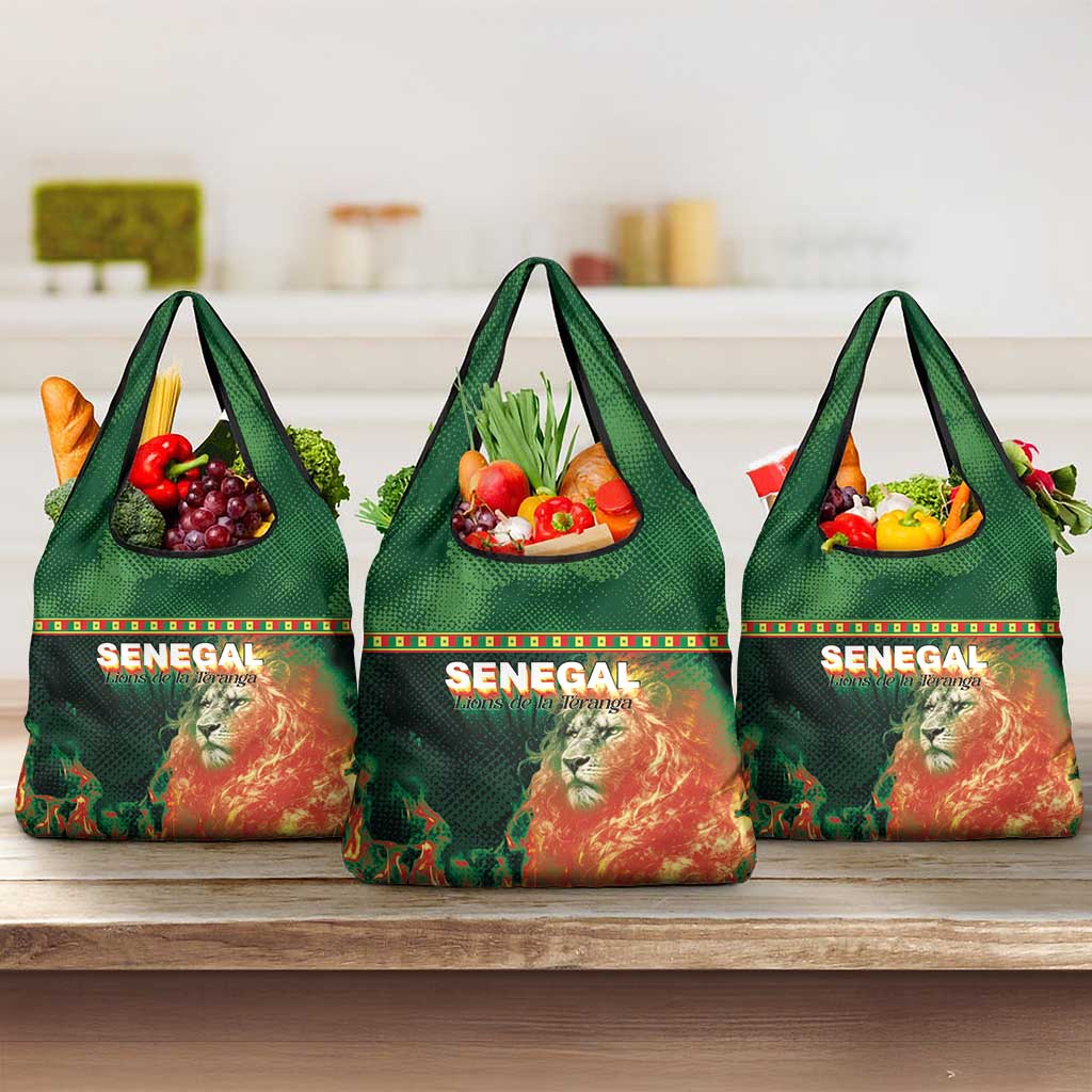Senegal Football Grocery Bag Fiery Lion Halftone Mix Gradient Map Style