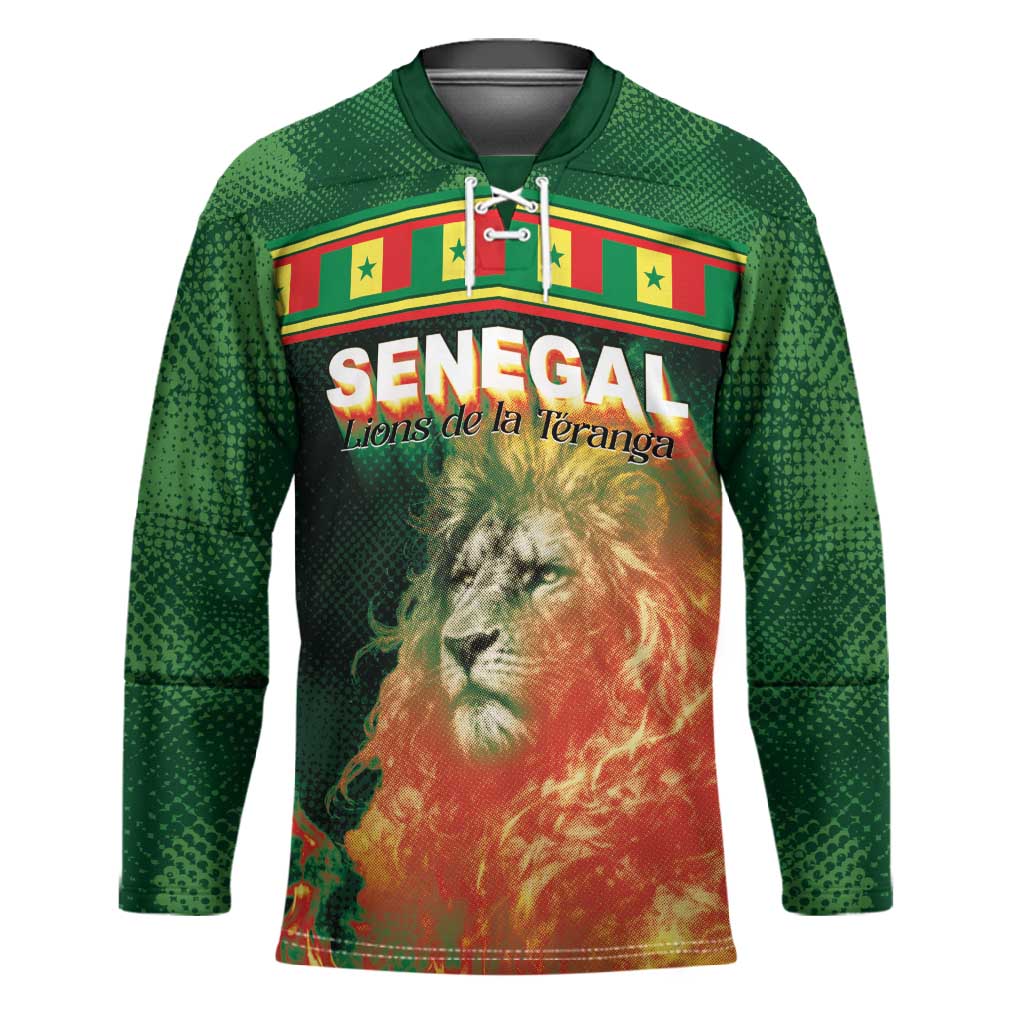 Custom Senegal Football Hockey Jersey Fiery Lion Halftone Mix Gradient Map Style