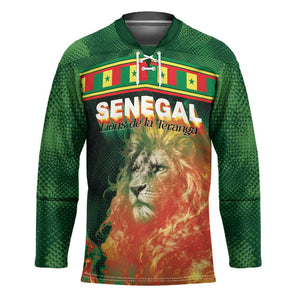 Custom Senegal Football Hockey Jersey Fiery Lion Halftone Mix Gradient Map Style