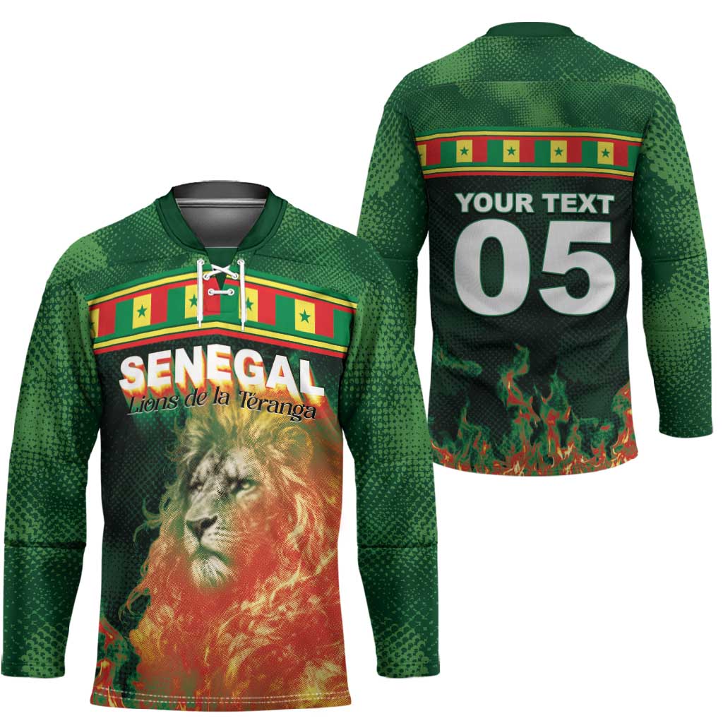 Custom Senegal Football Hockey Jersey Fiery Lion Halftone Mix Gradient Map Style