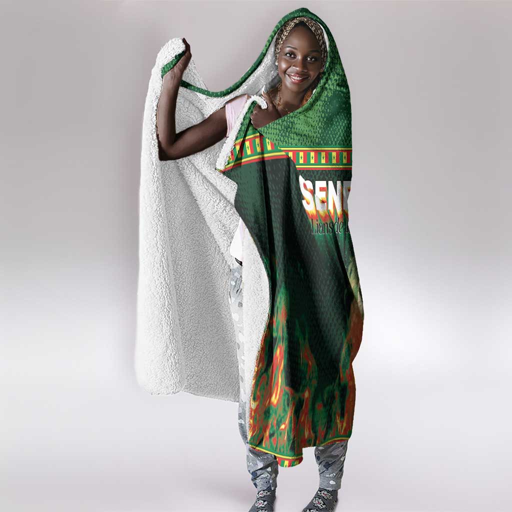 Senegal Football Hooded Blanket Fiery Lion Halftone Mix Gradient Map Style