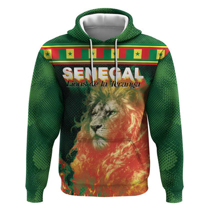 Custom Senegal Football Hoodie Fiery Lion Halftone Mix Gradient Map Style