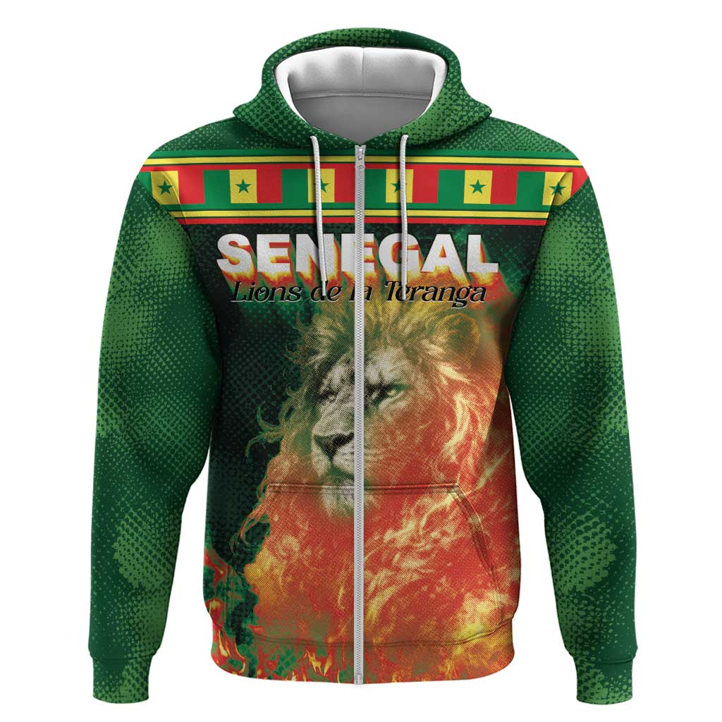 Custom Senegal Football Hoodie Fiery Lion Halftone Mix Gradient Map Style