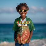 Custom Senegal Football Kid Hawaiian Shirt Fiery Lion Halftone Mix Gradient Map Style