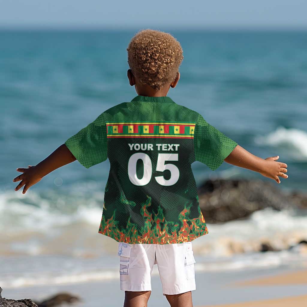 Custom Senegal Football Kid Hawaiian Shirt Fiery Lion Halftone Mix Gradient Map Style