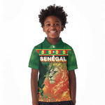 Custom Senegal Football Kid Polo Shirt Fiery Lion Halftone Mix Gradient Map Style