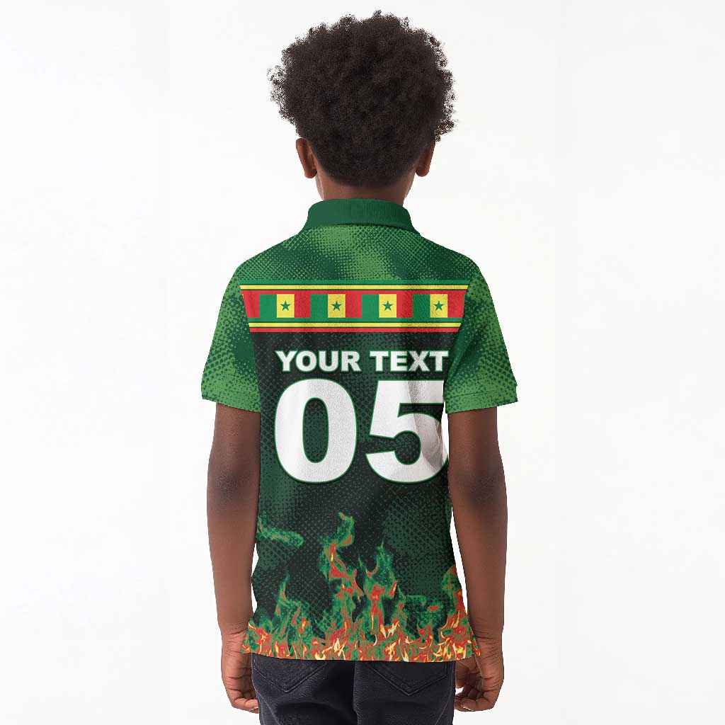 Custom Senegal Football Kid Polo Shirt Fiery Lion Halftone Mix Gradient Map Style