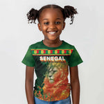 Custom Senegal Football Kid T shirt Fiery Lion Halftone Mix Gradient Map Style