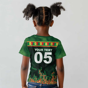 Custom Senegal Football Kid T shirt Fiery Lion Halftone Mix Gradient Map Style