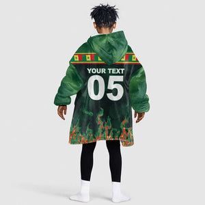 Custom Senegal Football Kid Wearable Blanket Hoodie Fiery Lion Halftone Mix Gradient Map Style