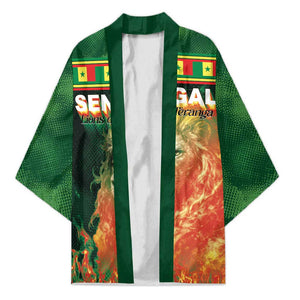 Custom Senegal Football Kimono Fiery Lion Halftone Mix Gradient Map Style