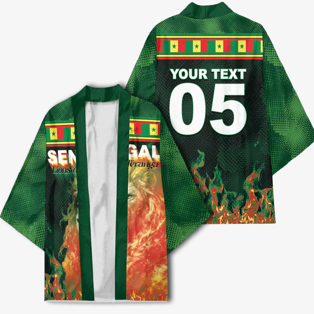 Custom Senegal Football Kimono Fiery Lion Halftone Mix Gradient Map Style