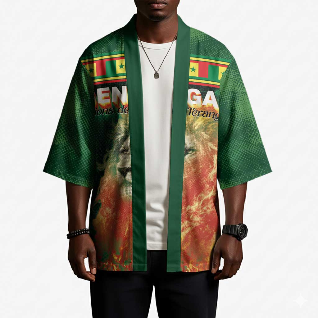 Custom Senegal Football Kimono Fiery Lion Halftone Mix Gradient Map Style