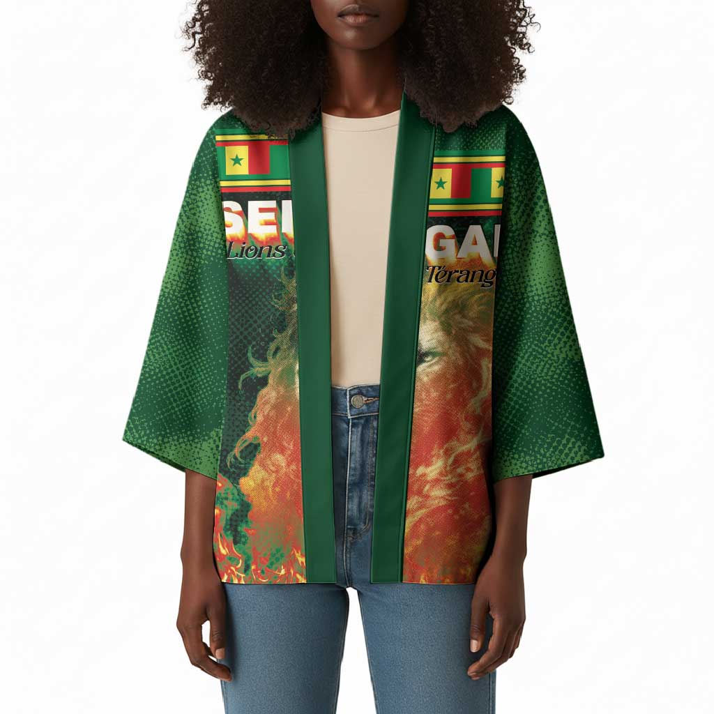 Custom Senegal Football Kimono Fiery Lion Halftone Mix Gradient Map Style