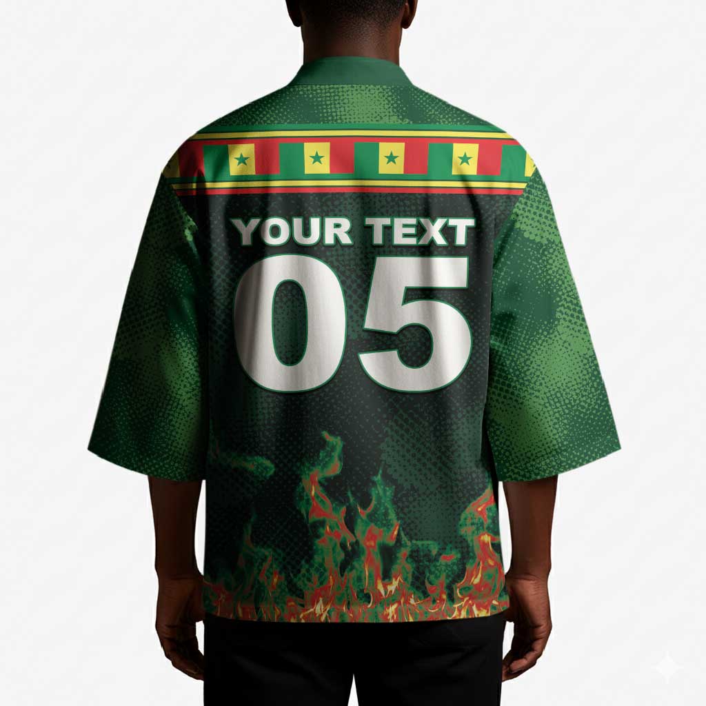Custom Senegal Football Kimono Fiery Lion Halftone Mix Gradient Map Style