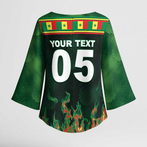 Custom Senegal Football Kimono Sleeve Blouse Fiery Lion Halftone Mix Gradient Map Style