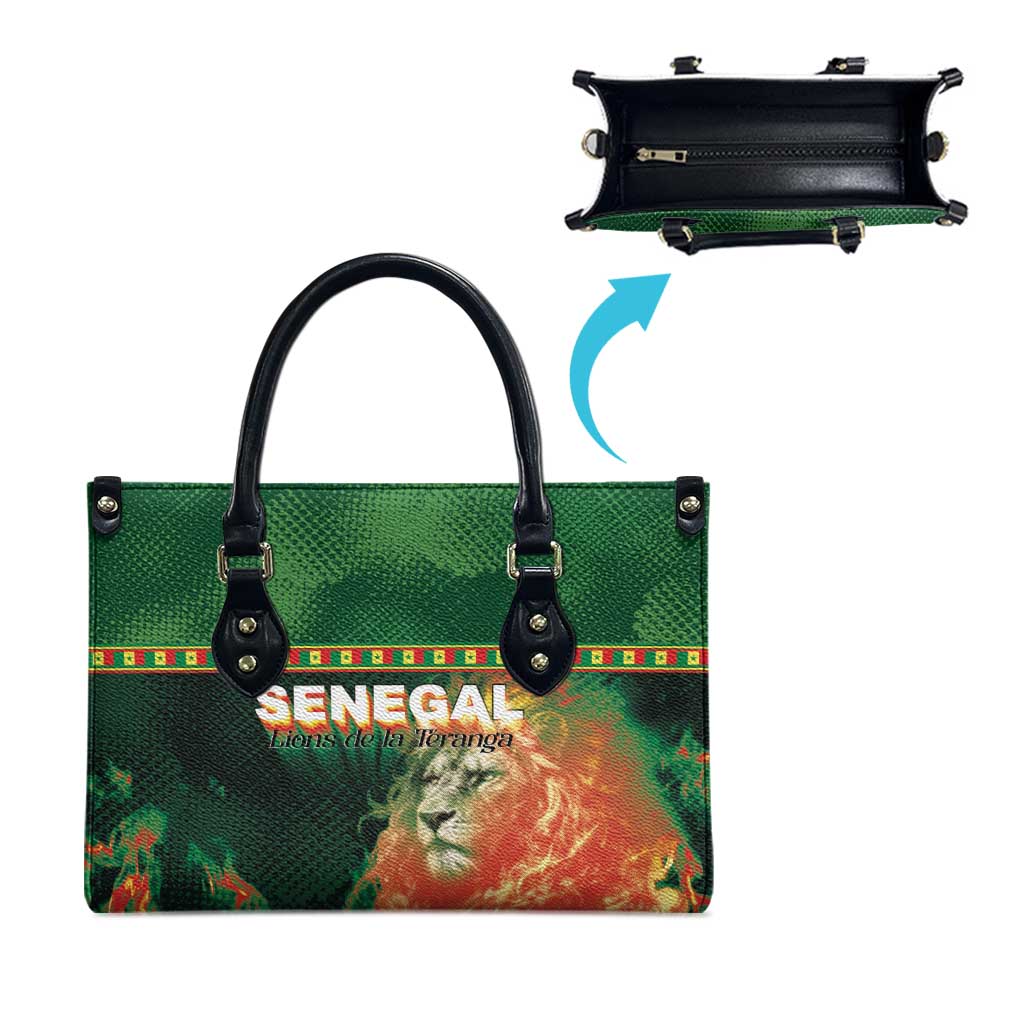 Senegal Football Leather Bag Fiery Lion Halftone Mix Gradient Map Style