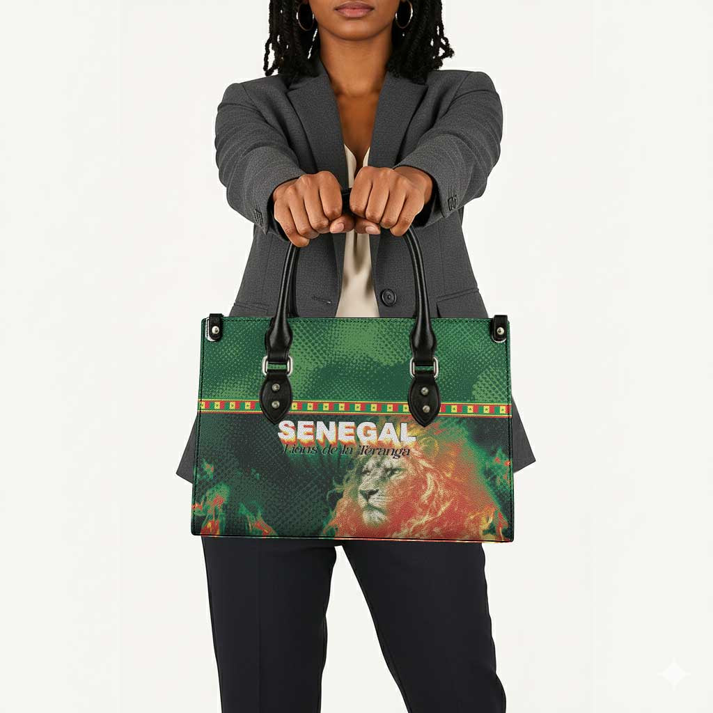 Senegal Football Leather Bag Fiery Lion Halftone Mix Gradient Map Style