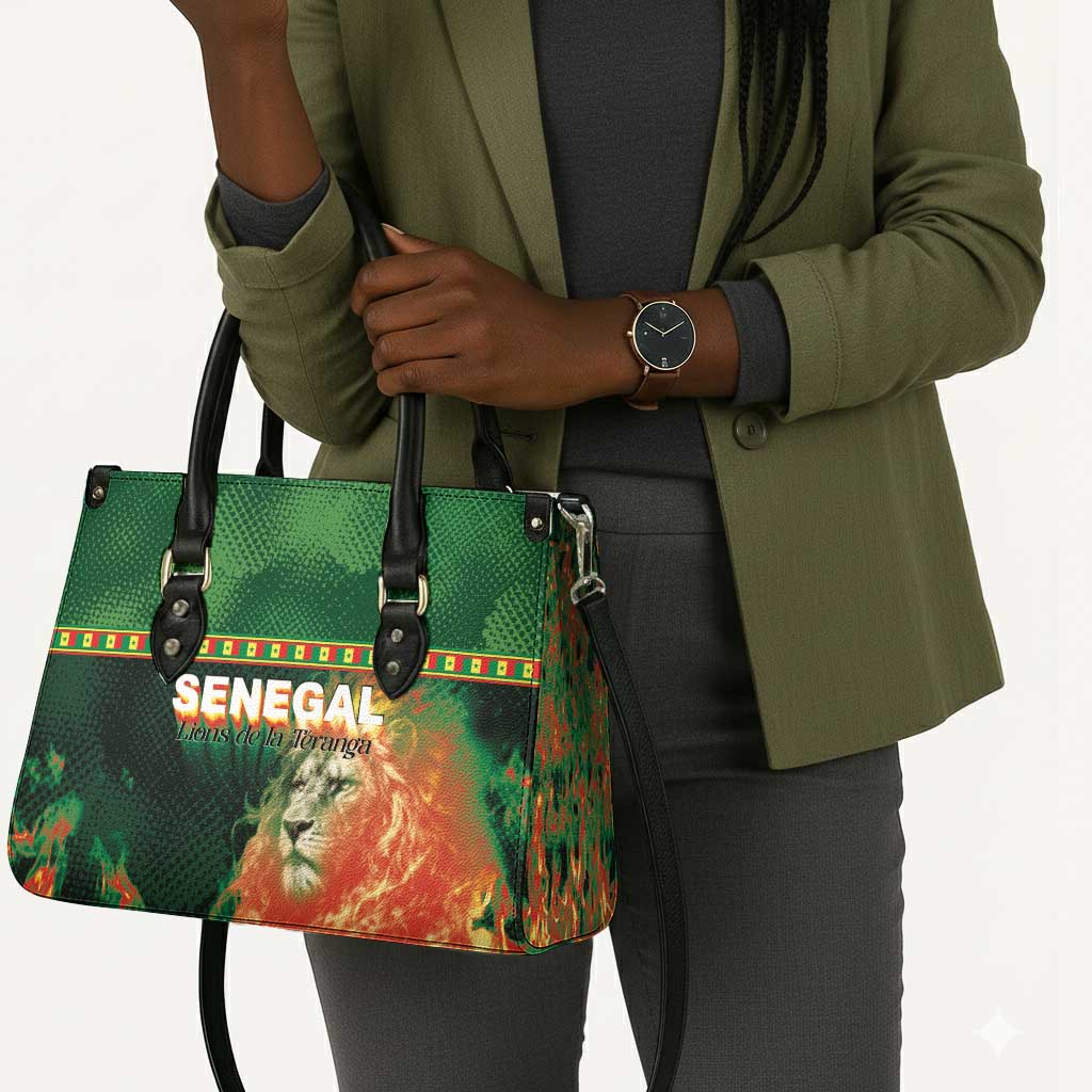 Senegal Football Leather Bag Fiery Lion Halftone Mix Gradient Map Style